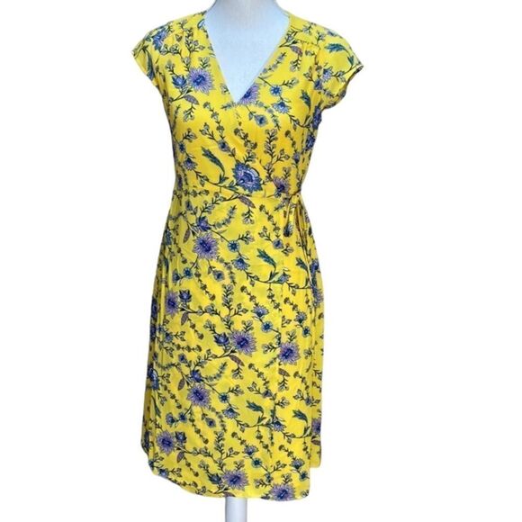 Banana Republic Yellow floral wrap midi dress - Picture 1 of 10